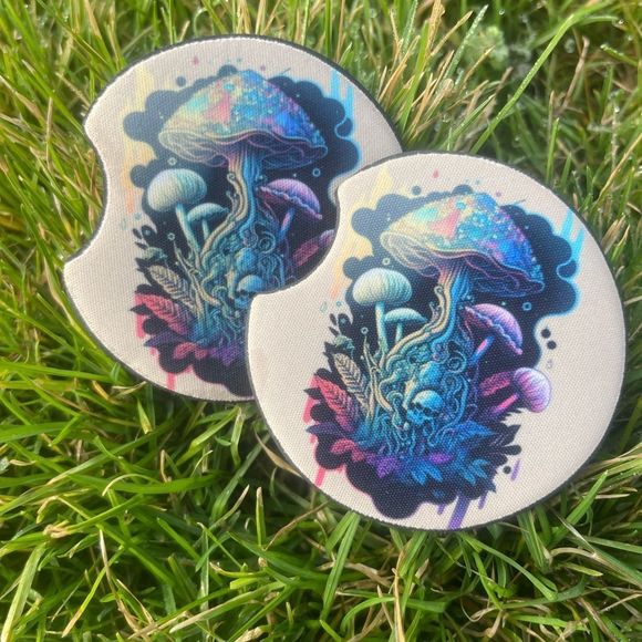 Trippy Mushroom 🍄 Car Coaster Set | Mushroom Decor | Mushroom Art - Picture 6 of 12